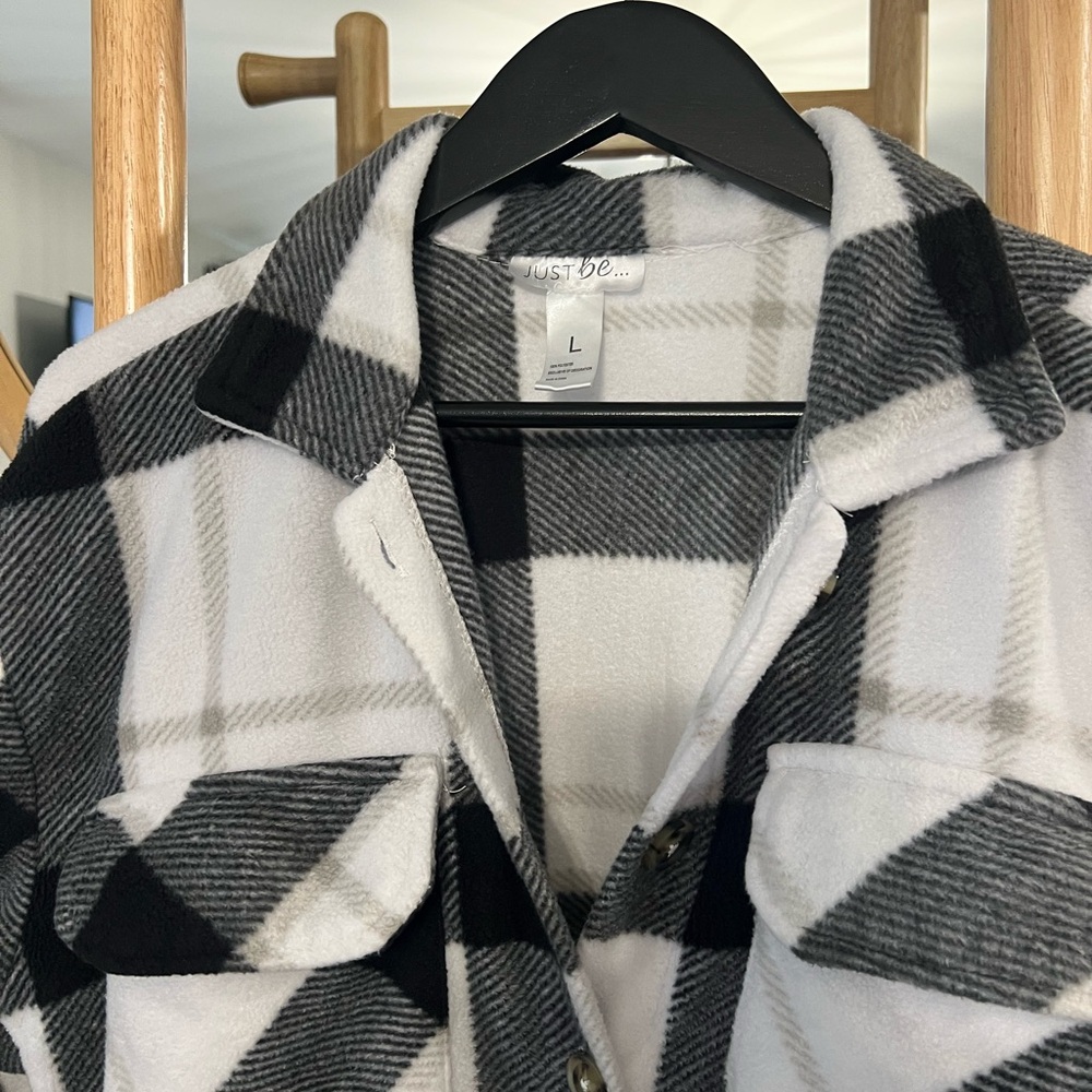 just be Black and White Plaid Flannel Shacket - Picture 3 of 7